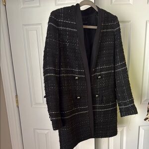 Zara Black and White Plaid designer inspired longline tweed Blazer